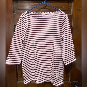 Lands' End Maroon and White Striped Long Sleeve Top